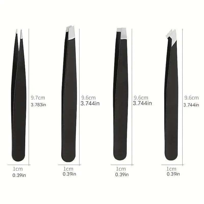 Portable Comfort Stainless Steel Eyebrow Tweezers with Storage Box, 4Pcs Professional Tweezers for Eyebrows, Facial Hair, Ingrown Hair & Blackhead Cleaning, Skincare Tool, Trending Products