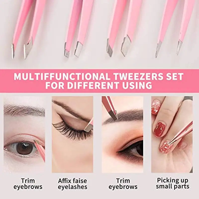 Portable Comfort Stainless Steel Eyebrow Tweezers with Storage Box, 4Pcs Professional Tweezers for Eyebrows, Facial Hair, Ingrown Hair & Blackhead Cleaning, Skincare Tool, Trending Products